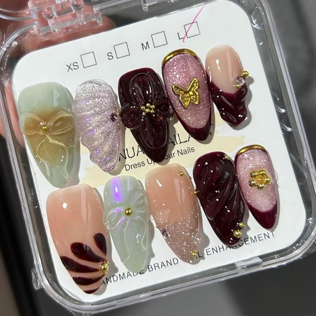 Medium Almond Press-Ons — Handmade Amethyst Gel | PEACHBXX