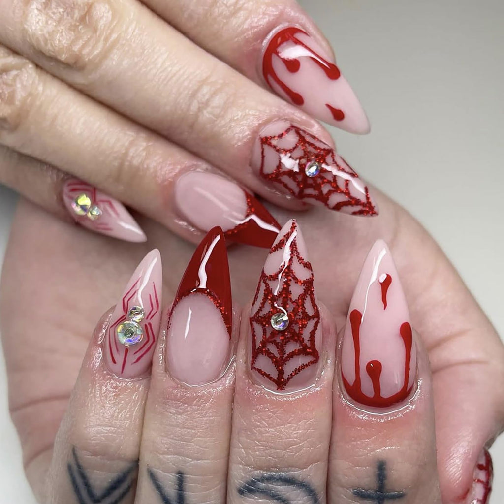 Medium Stiletto Press-Ons — Blood Spider Halloween | PEACHBXX