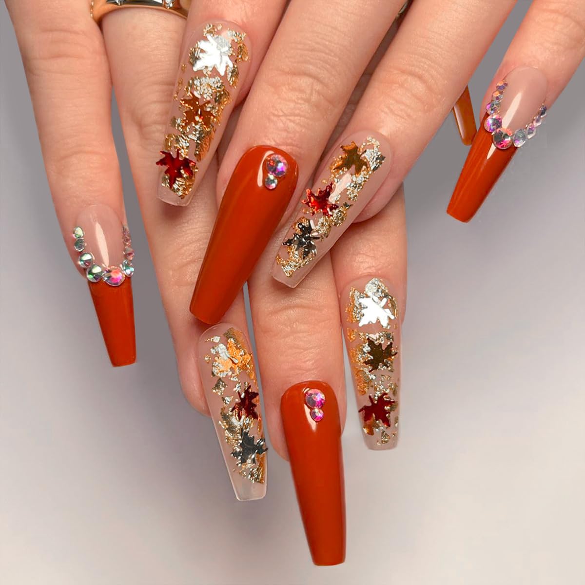 Long Coffin Press-Ons — Red French Autumn Maple Leaves | PEACHBXX
