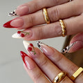 Medium Almond Press-Ons — Wine Red French with Cherry Charms | PEACHBXX