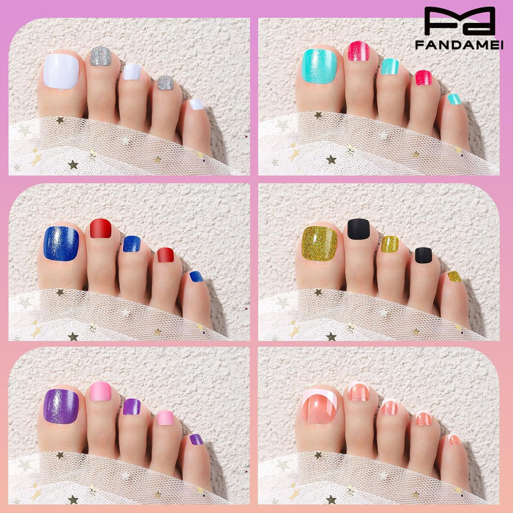 24 Color Press on Nails, 12 Color Press on Nails for Fingernail, 12 Color Press on Toenails for Feet, Press on Nails Short with Press on Toenails Short Kit. Natural Fit Lightweight Fake Nails