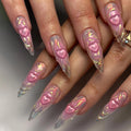 Long Stiletto Press-Ons — Pink Water Ripple Valentine Heart | PEACHBXX