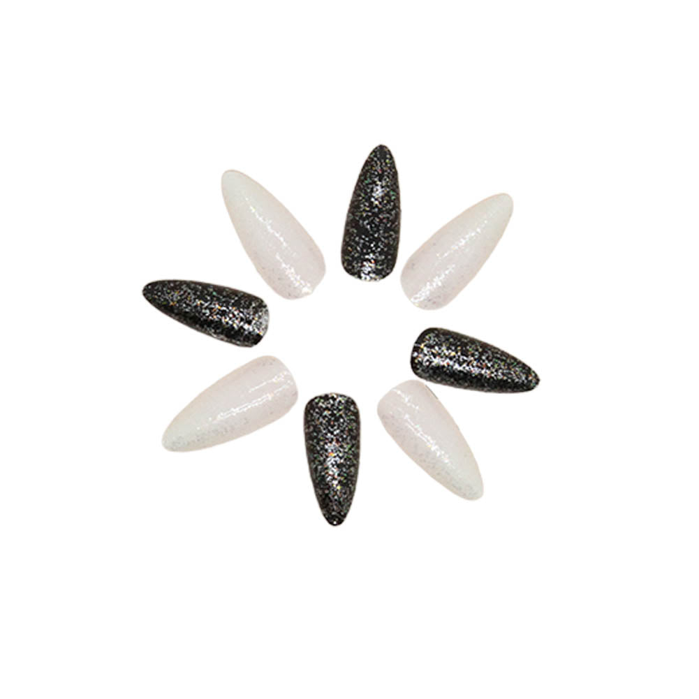 Shimmer Tux Press-On Nails — Black & White Graphic Square Set | PEACHBXX