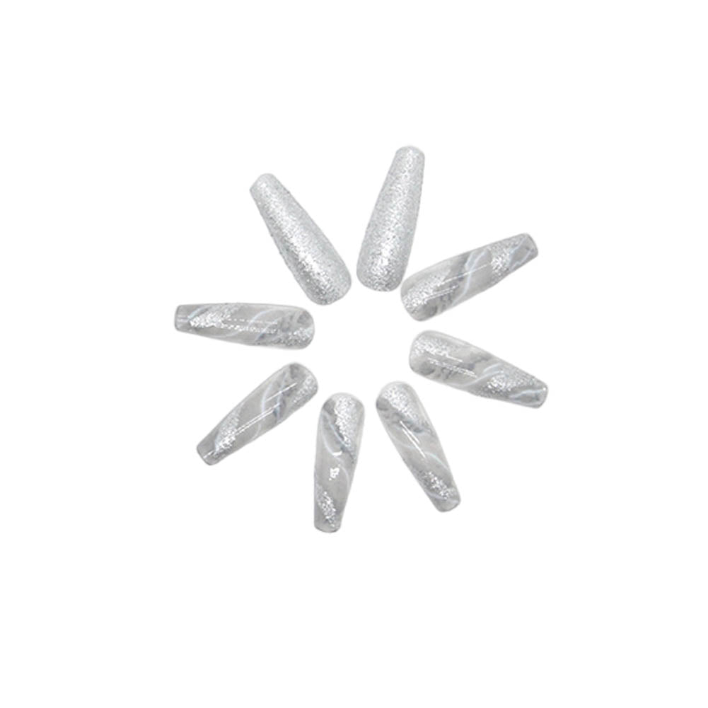 Silver Gem Press-On Nails — Crystal Detail Almond Set | PEACHBXX