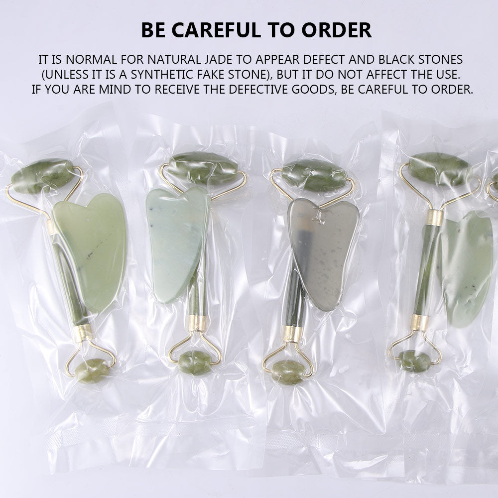 Natural Jade Facial Massager Kit — Gua Sha & Roller Combo Set | PEACHBXX