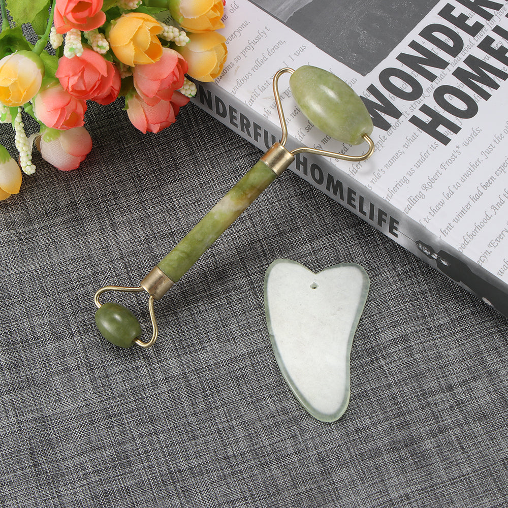 Natural Jade Facial Massager Kit — Gua Sha & Roller Combo Set | PEACHBXX