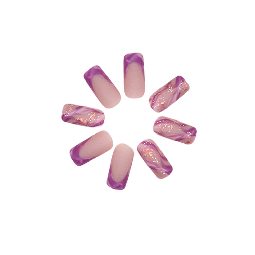 Violet French Press-On Nails — Purple French Tip Coffin Set | PEACHBXX