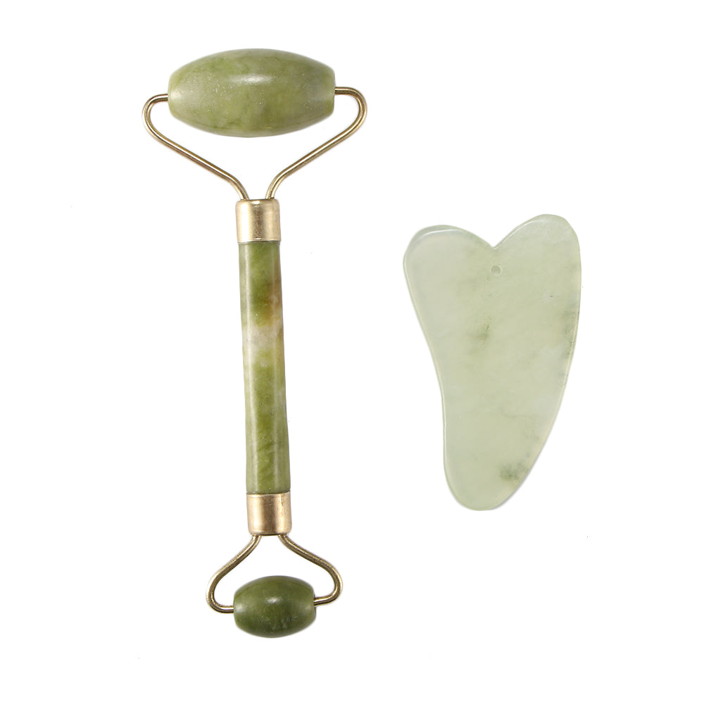 Natural Jade Facial Massager Kit — Gua Sha & Roller Combo Set | PEACHBXX