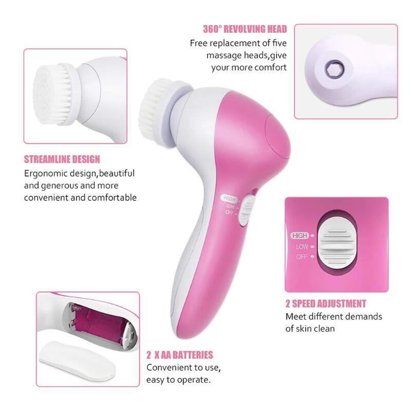 5-in-1 Face Massage & Cleansing Brush Set — Multi-Head Skincare Tool | PEACHBXX