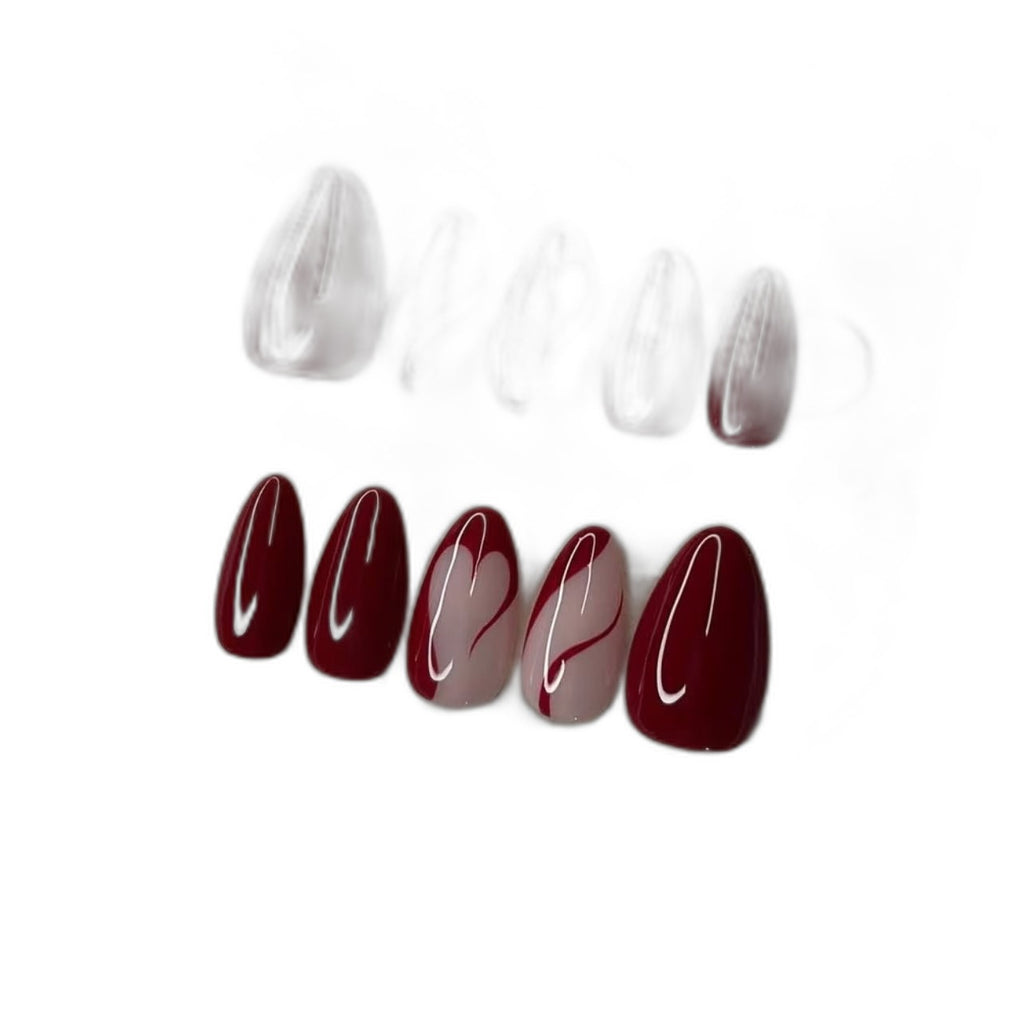 Red Heart Valentine Press-On Nails — Handmade Almond Set | PEACHBXX